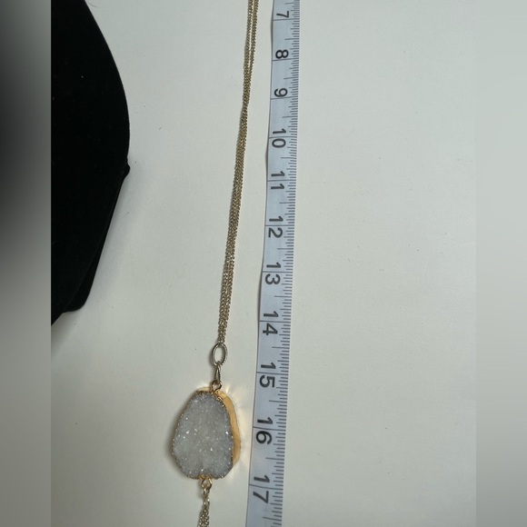 Geode Crystal Necklace with White Pendant and Gold Tone Dangles - Picture 11 of 12